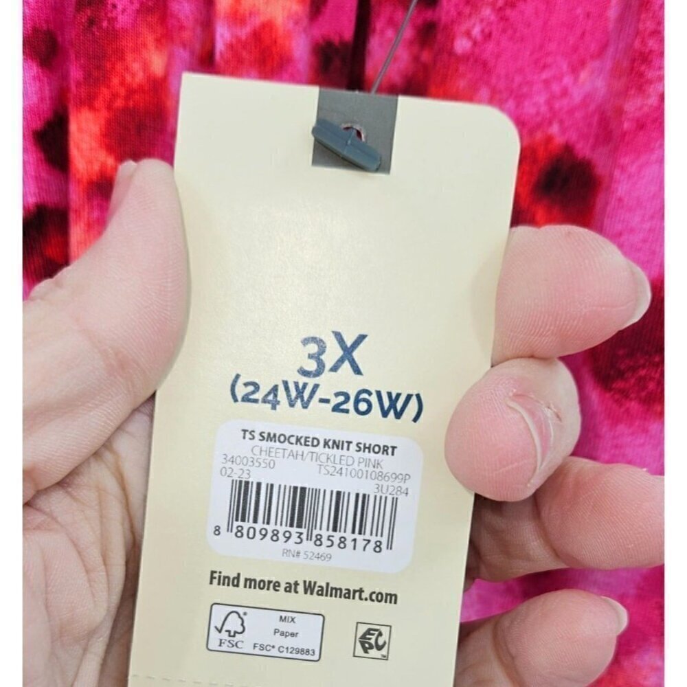 Terra & Sky Womens Shorts Plus Size 3X Pockets Smocked Waist Cheetah Pink NEW - Picture 5 of 8